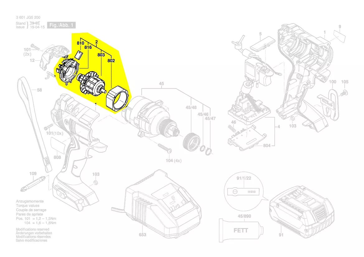 Moteur 18V réf. 1 607 022 67M Bosch